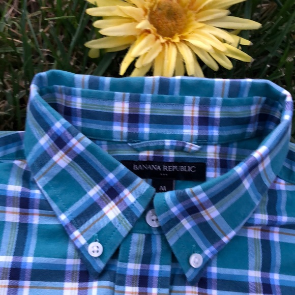 👕 Banana Republic; Men’s Green/Blue Plaid Shirt M - Picture 9 of 10